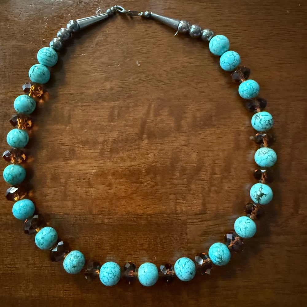 Jordanian Turquoise and Brown Beaded Necklace